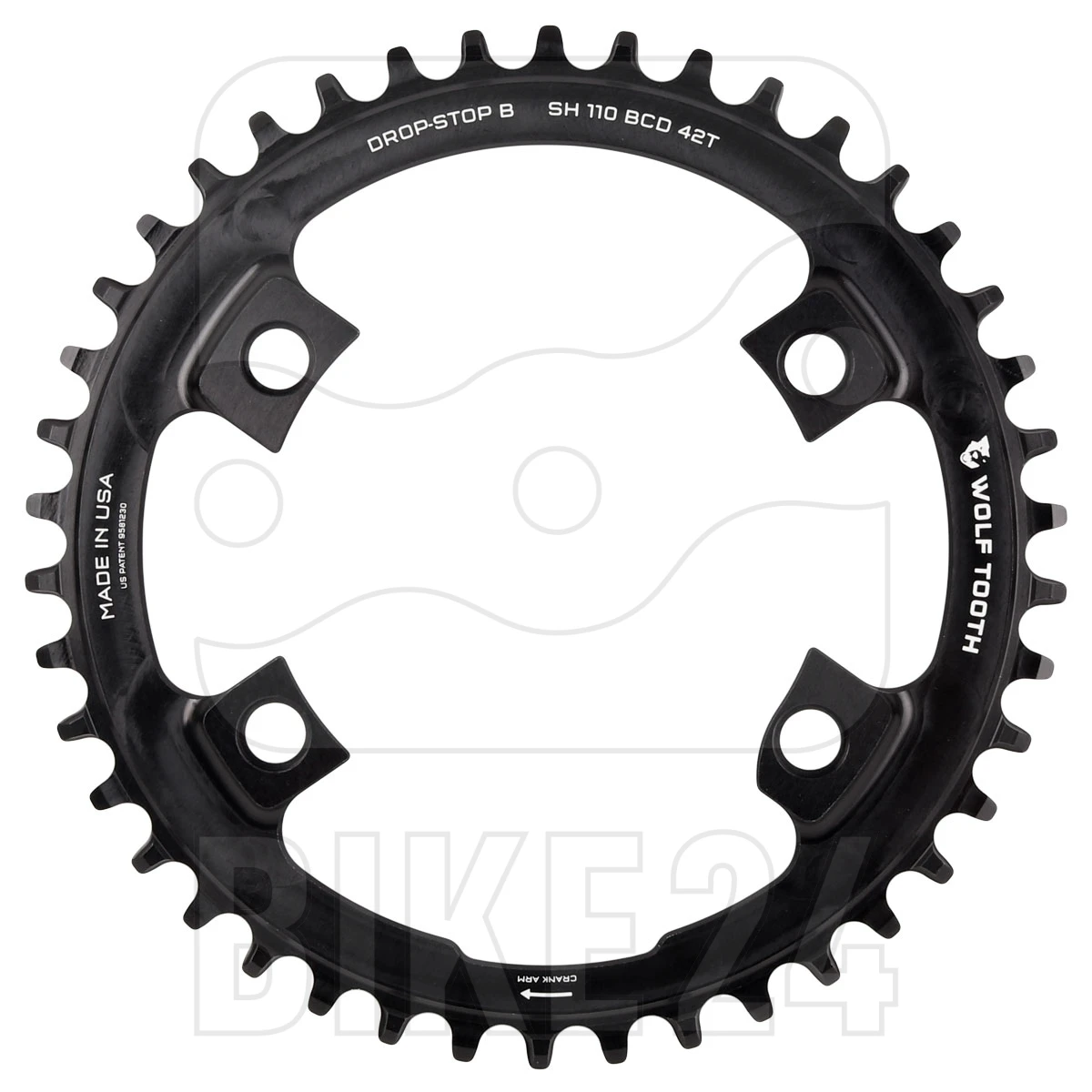 Wolf-tooth Wolf Tooth Single Chainring For Shimano 110 BCD Asymmetric 4-Bolt - Drop Stop B - Black 3 Wolf-tooth Wolf Tooth Single Chainring For Shimano 110 BCD Asymmetric 4-Bolt - Drop Stop B - Black